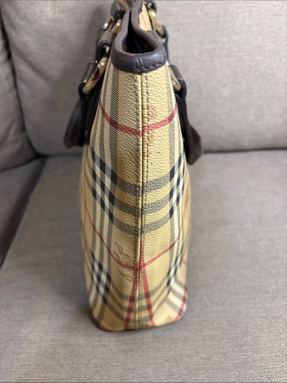 Burberry Vintage Small Haymarket Check Tote Brown Leather Trim with COA - Picture 5 of 15